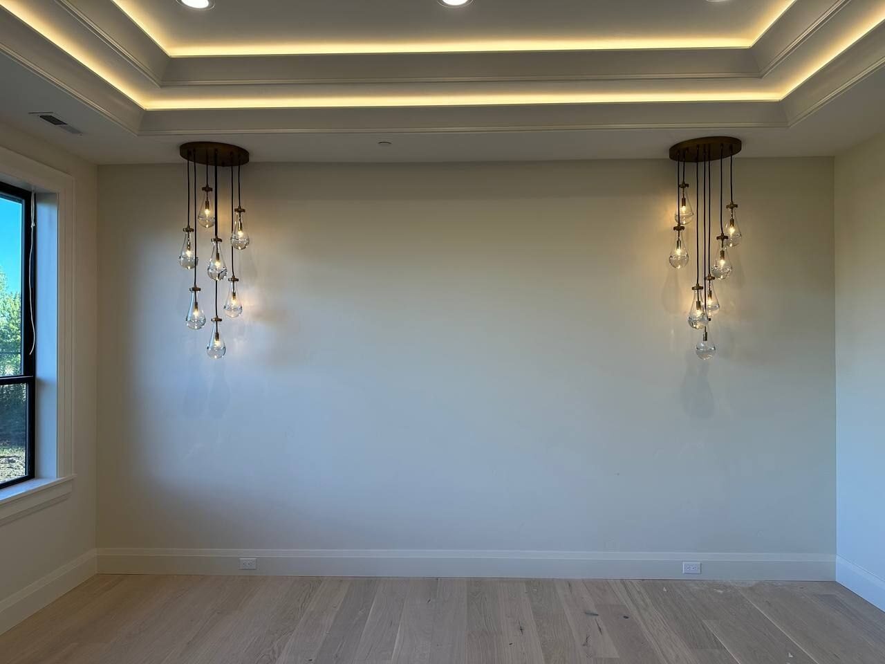 Cove LED lighting and pendant wiring in a new Vancouver WA home