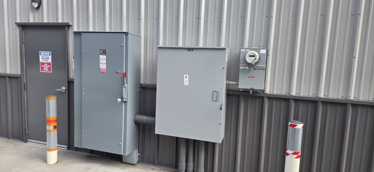 Commercial disconnects and service gear on a metal building in Clark County WA