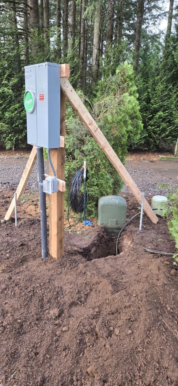Temporary power pole set for new construction in Clark County WA